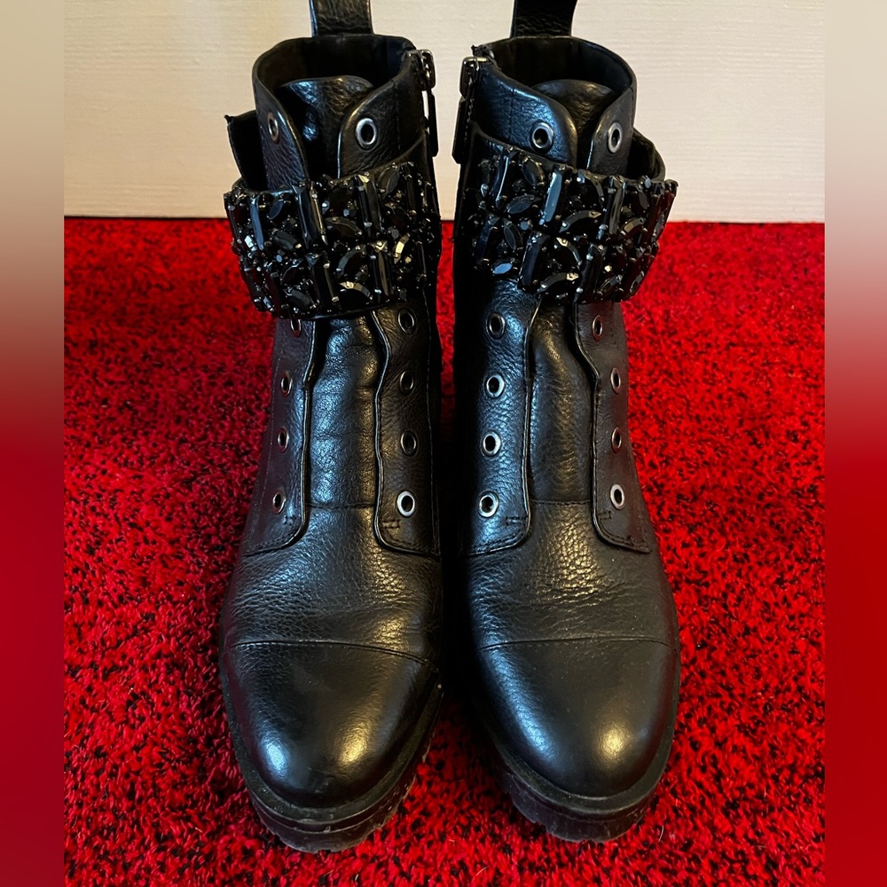Karl Lagerfeld Pippa  leather combat boots with crystal embellishments. Size 6.5